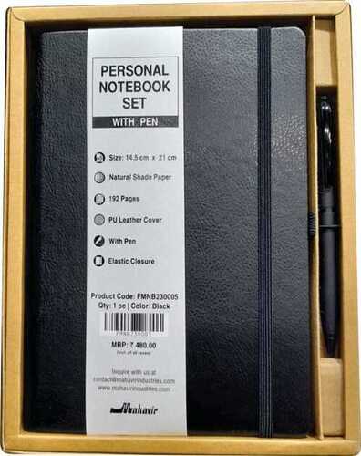 Mahavir Personal Notebook Set With Pen ( Black )