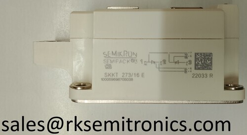 SKKT 273/16E Thyristor - SEMIPACK 3 Housing 115x50x52 mm Dimensions 200-1800V VRRM / VDRM 273A ITAV / IFAV 8000A ITSM Capacity