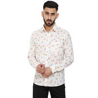 Mens Printed Shirt - Cotton, Customized Size, Satin, White | Full Sleeves, Button Down, Beaded Closure, Versatile Patterns for Winter Occasions