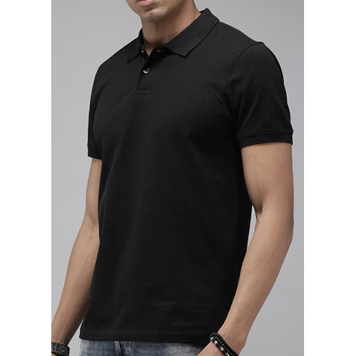 Silk Collar Neck Black T Shirt