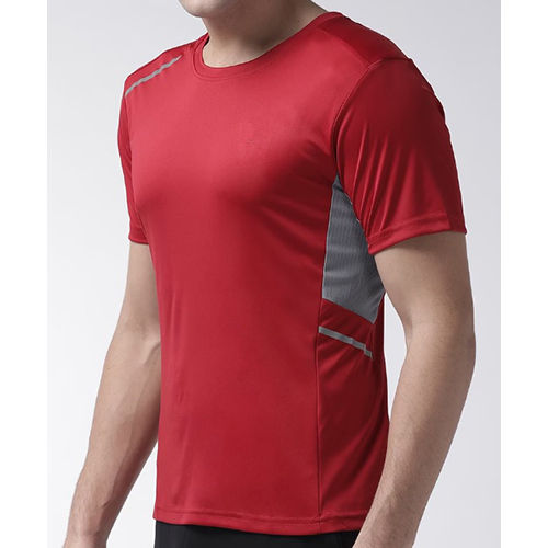 Woolen Red Polyster Round Neck Half Sleeves T Shirt