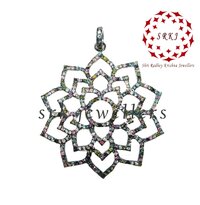 925 Starling Silver Handmade Pave Diamond With Tourmaline Stone Flower Pendant - Gender: Women