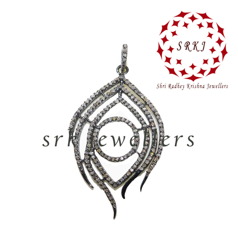 925 Starling silver Handmade Pave Diamond Feather Style Pendant