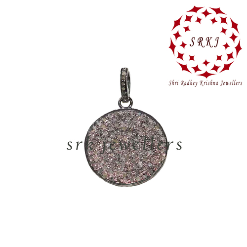 925 Starling silver Handmade Pave Diamond Round Disk Style Pendant