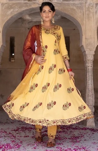 Rayon Festive Salwar Kameez in Yellow with Printed work