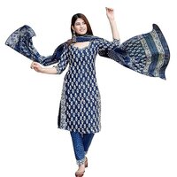 Women's Cotton Casual Floral Print Anarkali Kurta and Trouser with Dupatta