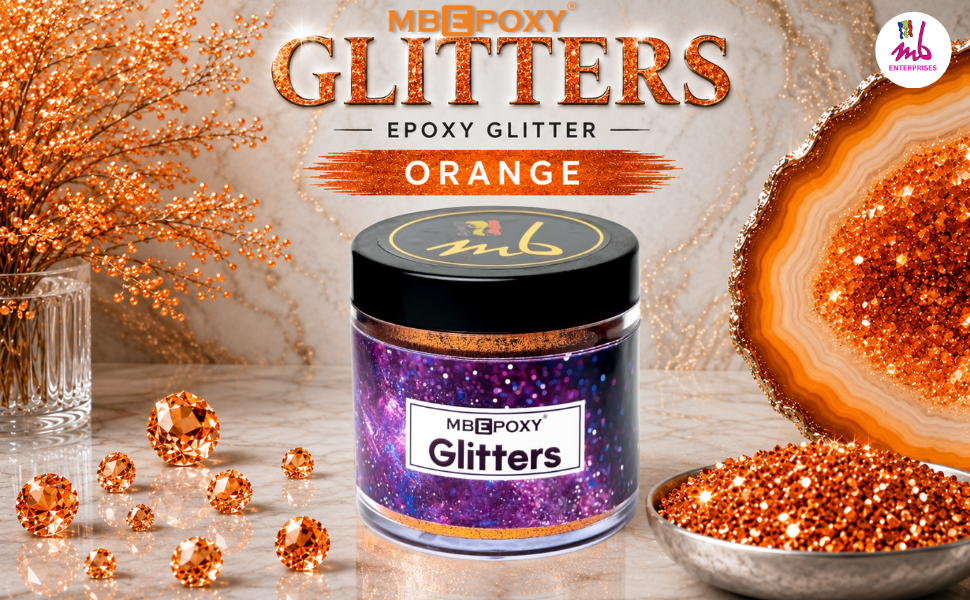 Orange Glitters - Glitter Powder | Vibrant Orange For Embroidery, Fine Texture For Easy Application, Ideal For Crafts And Decorating