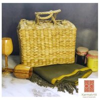 Kauna Picnic Basket - Square Design, Natural Kauna Grass Material, With Locks And Handles | Organic Storage Solution For Outdoor Gatherings