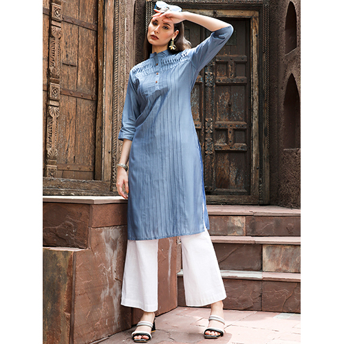 Grey Pintuck Straight Kurta