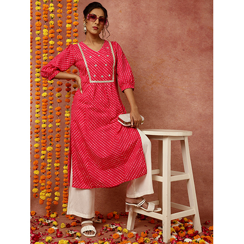 Zardozi Embroidered Fushia Mothra Printed Straight Kurta