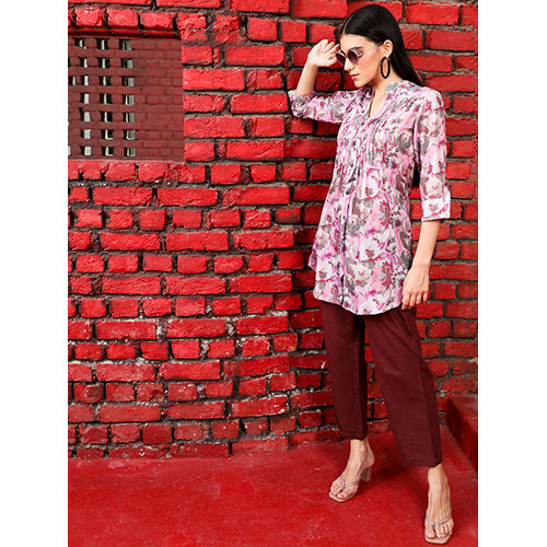 Abstract Print Pink Short Kurta