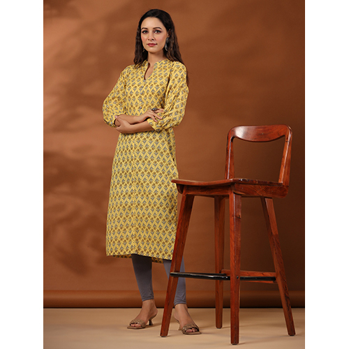 Yellow Ethnic Mughal Buti Printed Straight Kurta