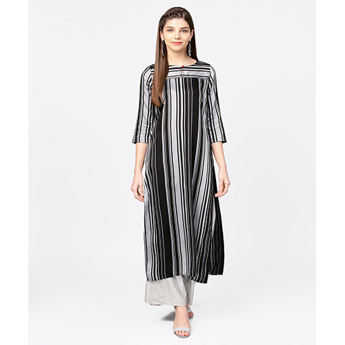 Black & Grey Striped Straight Kurta