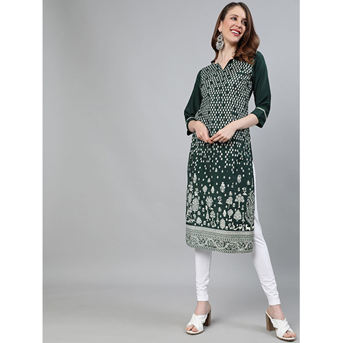 Green Ethnic Motifs Straight Silk Blend Kurta