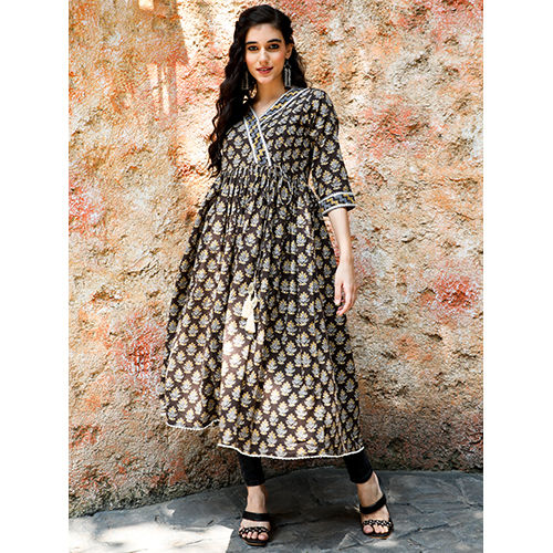 Ethnic Printed Charcoal Grey Anarkali Kurta