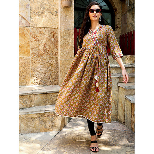 Ethnic Printed Brown Anarkali Kurta