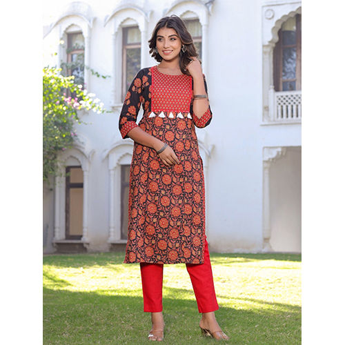 Black Printed Straight Cotton Kurta With Pants