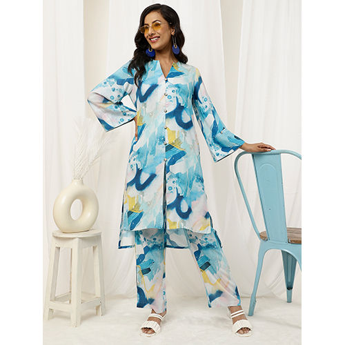 Blue Abstract Print Straight Kurta And Palazzo