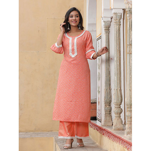 Women Orange Printed Kurta With Palazzo