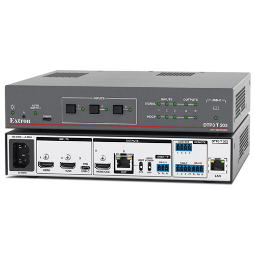 Three Input 4K-60 Switcher With Integrated DTP3 Transmitter