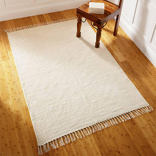 Handloom Area Rugs - Hand-Knotted Cotton Material, Customized Size, Light Yellow Striped Pattern, Modern Square Design