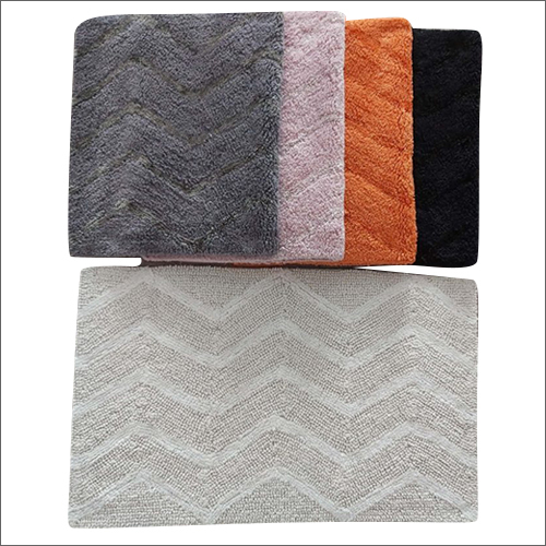 Grey Zig Zag Design Cotton Tufted Bath Rug