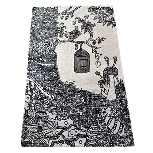 Cream And Black Designer Handloom Rugs