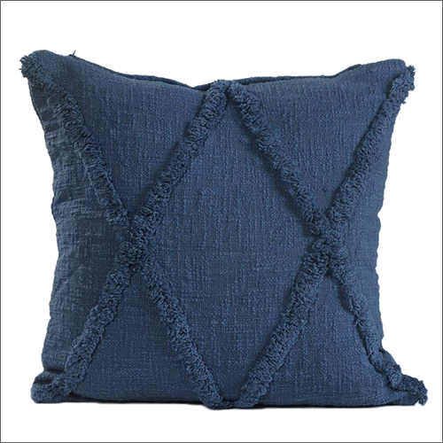 Cotton Blue Fringe Handwoven Cushion