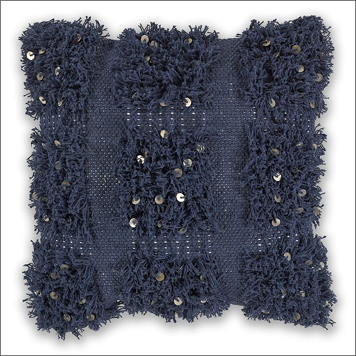 Black Blue Handwoven Cushion