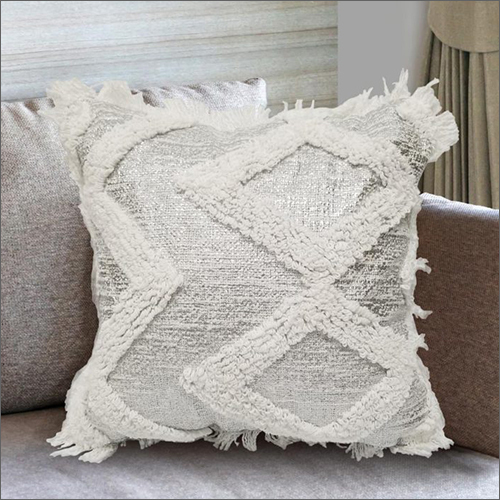 White Fringe Handwoven Cushion