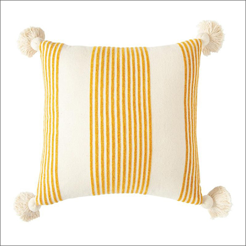 Polyester Cotton Off White Yellow Handwoven Cushion