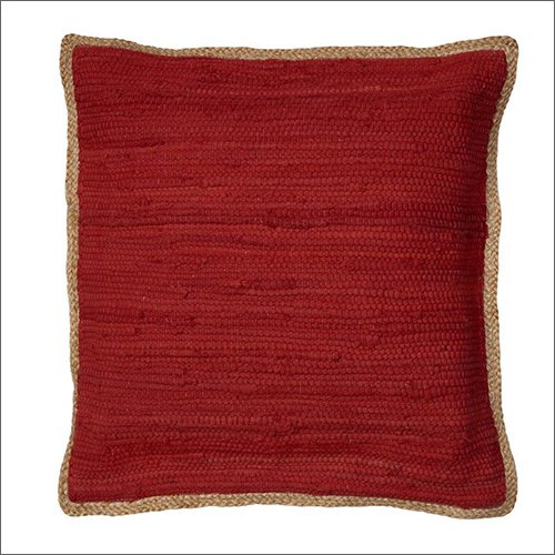 Red Handwoven Cushion - Genuine Leather, Customizable Sizes and Colors, Vibrant Red, Square Shape, Braided Design