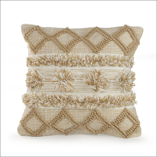 Yellow Fringe Handwoven Cushion - Polyester Cotton Blend Customizable Sizes Cream Color with Intricate Embroidered Patterns Square Shape for Beach Chairs and Garden Furniture