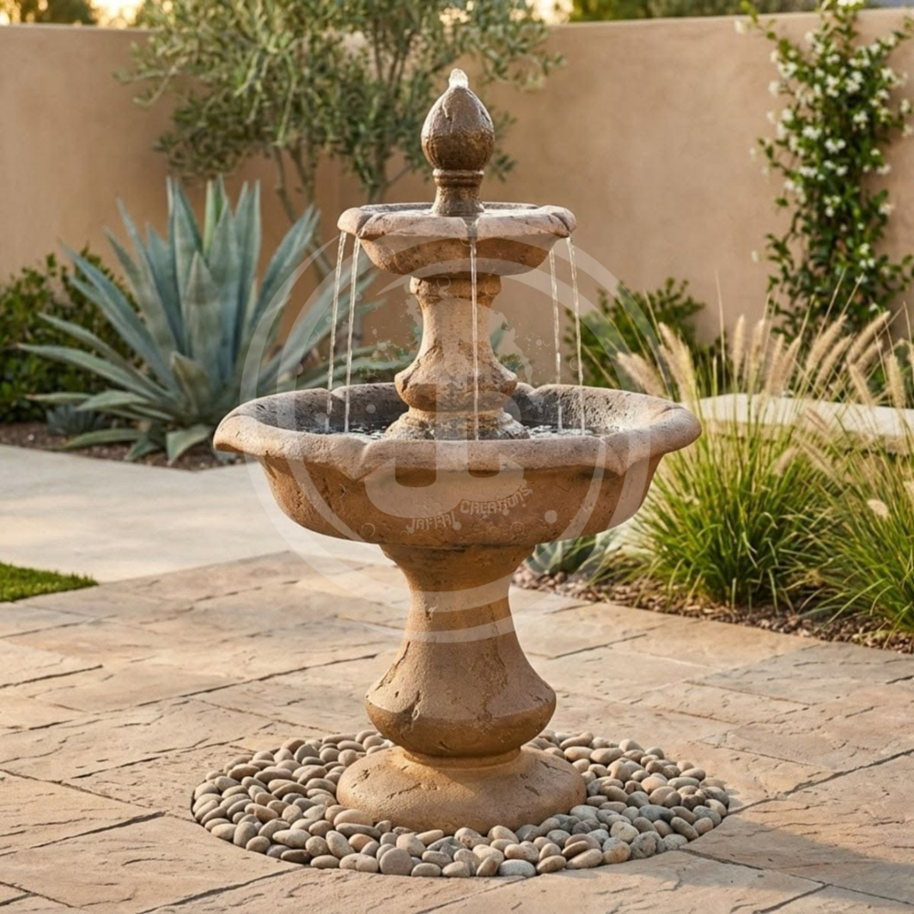 Two Tier Marble Finish Fountain - Color: Brown