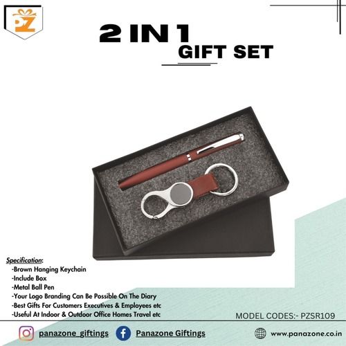 Brown Keychain Pen With Box 2 In 1 Gift Set Pzsr109 - Material: Metal