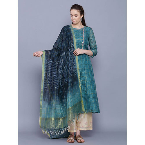 Green Abstract Chanderi Kurta Set