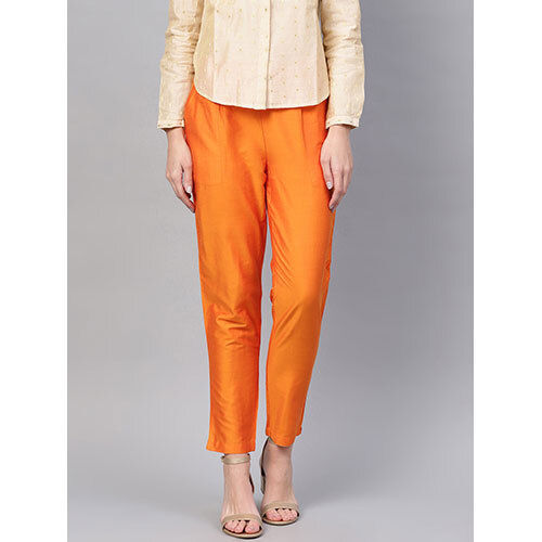 Orange Solid Chanderi Pant