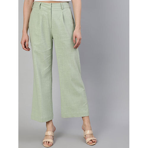 Mint Green Cotton Slub Flared High Rise Parallel Pants