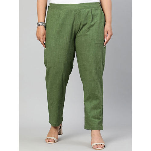 Olive Green Ethnic Wear Cotton Slub Pants