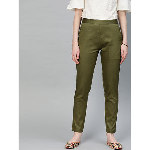 Olive Green Solid Cotton Lycra Pant