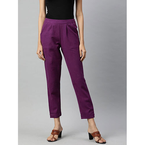 Purple Solid Cotton Slub Pant