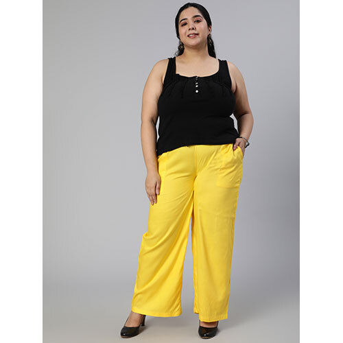 A Yellow Solid Rayon Straight Palazzo