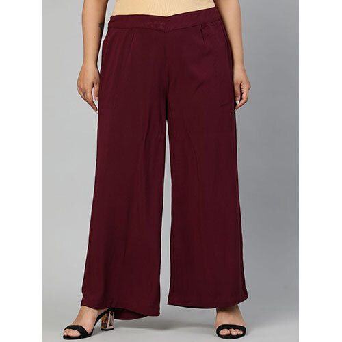 Wine Solid Rayon Palazzo - Length: Full Length