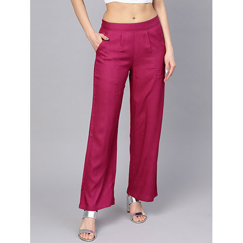 Magenta Solid Straight Rayon Palazzo