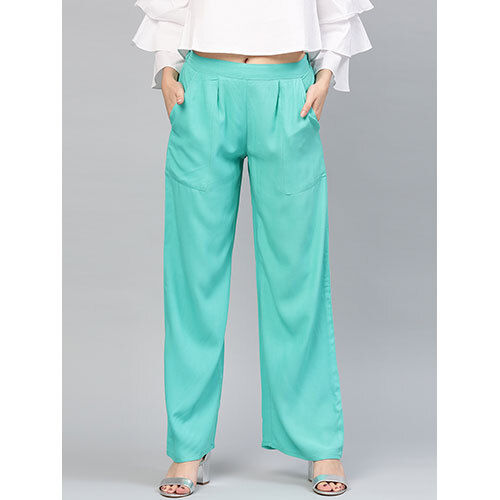 Women Sea Green Solid Rayon Palazzo