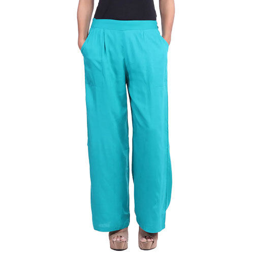 Turquoise Blue Solid Rayon Palazzo