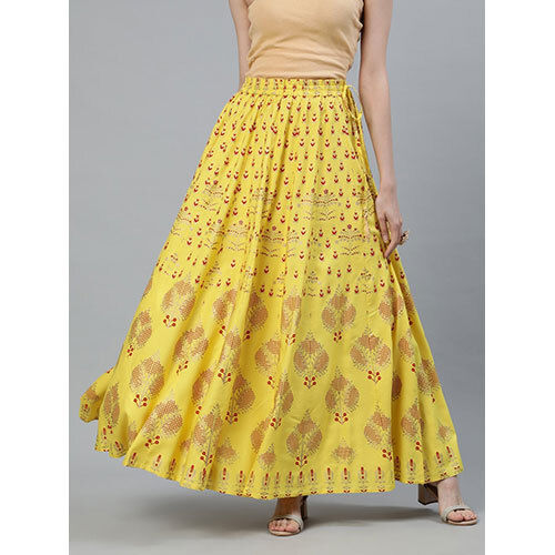 Yellow Gold Printed Maxi Flared Skirt