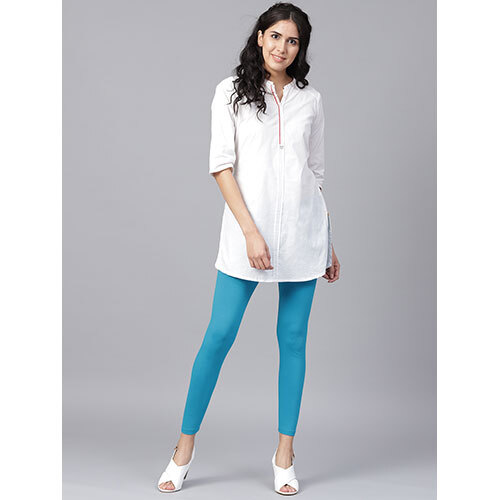 Turquoise Solid Cotton Lycra Leggings