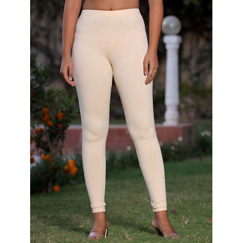 Beige Solid Cotton Lycra Leggings