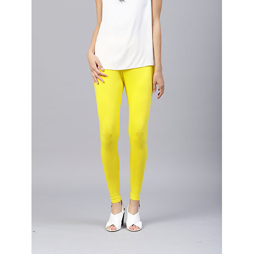 Yellow Solid Cotton Lycra Leggings